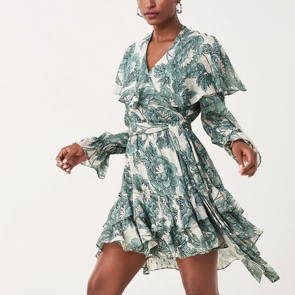 DVF Simone Metallic Silk Mini Wrap Dress  M